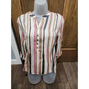 Madison Grey Shirt Womens PL 3/4 Sleeve Half Button V-Neck Lightweight